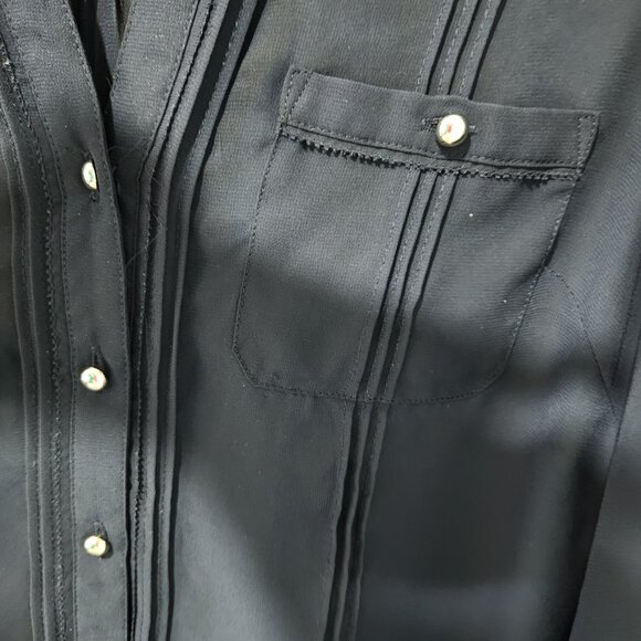 White House Black Market Navy Blue Sheer Button Down Long Sleeve Blouse - Size 4 - Picture 5 of 6